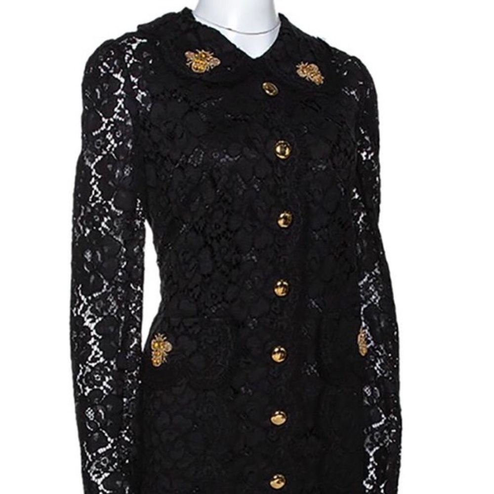 SOLD European style French lace black short dress Large